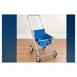 Vintage Gold Star Blue Canvas Baby Stroller with Metal Frame, 4 Wheels & Storage Basket - Potterville