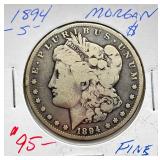1894 S - Morgan Silver Dollar - Better Date - Fine