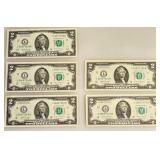 Lot of 3 Consecutive Numbers and 2 Consecutive Numbers Two Dollar Notes - 2017