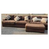 Brown Plush 3-Piece Living Room Set: Sofa, Oversized Chair-and-a-Half & Ottoman