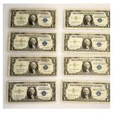 Lot of 8 Silver Certificates - Series 1935 and Series 1957