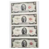 Lot of 4 - Crispy $2 Red Seal - Legal Tender Notes - 1953 / 1953 A / 1953 B / 1953 C