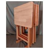 5 Piece Wooden TV Tray Set - 4 Trays, 1 Holder