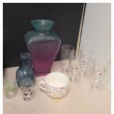 Teal and Pink Glass, Ceramic, and Acrylic Dishes