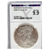 2008 - Burnished Silver Eagle Dollar - NCG Certified Mint State 9.9