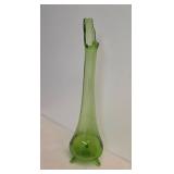 Avocado Green 15" Mid Century Swing Glass Vase