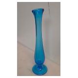 Colonial Blue Swung Glass Bud Vase