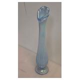 Blue Opalescent Swung Glass Bud Vase - 8.5" Tall