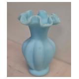 Fenton Satin Blue Ruffled Vase