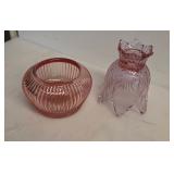 Pink Fenton Powder Fowl and Candle Holder