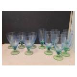 11 Piece Blue and Green Glass Lot