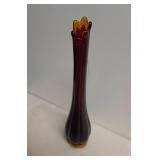 13" Red with Amber Edging Swung Glass Vase