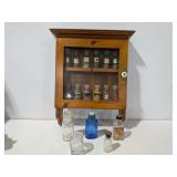 Vintage Wooden Wall Mounted Spice Rack With Glass Front Door & Latch: Comes With Spice Containers - Estate Sales Warehouse (GR)