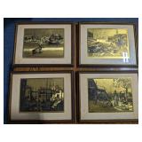 Lot of 4 Framed Gold Impression Art, Signed & Named Individually Lionel Barrymore, 8"x11" - Estate Sales Warehouse (GR)