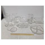 Vintage Homemaker Pressed Glassware: Apothecary Jar, Bowl, Pitchers, Plates, Serving Tray (2 Box) - Estate Sales Warehouse (GR)