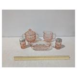 Vintage Set Pink Depression Glass Diamond Cube Pattern, Refer To Details & Photos - Estate Sales Warehouse (GR)