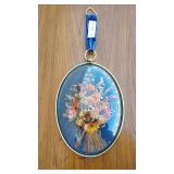 Vintage Oval Floral Wall Hanging with Pressed Flower Arrangement