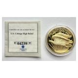 1907 - St Gaudens Double Eagle Replica Proof - Layered In 24k Gold with COA