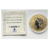 1849 - Liberty Head Double Eagle - Replica Proof - Layered in 24k Gold with COA