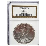 1993 - American Silver Eagle Dollar - NGC Certified MS69