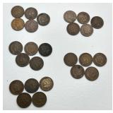 Lot of 25 - Indian Head Cents - 1800s / 1900s