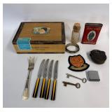 Garcia y Vega Cigar Box, Solingen Flatware, Prince Albert Tobacco Tin & Collectibles Lot #1
