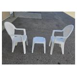 Pair of Outdoor Hard Plastic Chairs and Matching Table