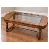 Glass Topped Wood Framed Coffee Table