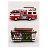 Vintage Fire Truck and San Francisco Cable Car Model Vehicles
