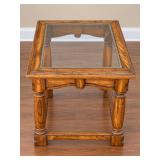 Vintage Bassett Oak Glass Topped Accent Table