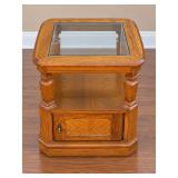 Solid Oak and Glass-Topped Accent End Table