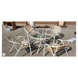 Vintage Patio Table and Four Strap Chairs Set