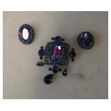 Vintage Blue Rhinestone Brooch and Clip on Earring Set
