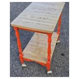 Rolling Wooden Kitchen Cart with a Butcher-Block-Style Top on Casters