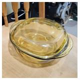 Vintage Pyro Rey Amber Glass Casserole Dish w/ Glass Lid - Estate Sales Warehouse (GR)