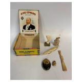 King Edward Specials Cigar Box & Carved Scrimshaw Art Figurine Lot #9