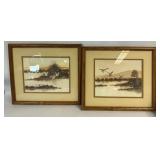 Windsor Art Framed Wildlife Prints Pair: Flying Geese & Swans Landscape Art