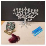 Lenox Judaic Blessings Metal Menorah (with candles and alter runner) In Box