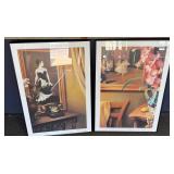 Framed Patrick Pierson Art Prints Pair: Woman with Telephone & Ballerinas with Gladiolus