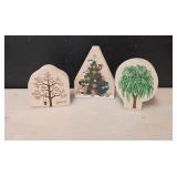 1994 Cats Meow wooden block by Jaline Tree w/tire swing & cat, (Jaline) Willow Tree, and Christmas