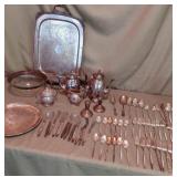 Large Silver Plate Collection- Silverware, Trays, Coffee Pot, Teapot, Sugar and Creamer, Platters...