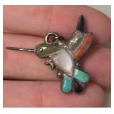 Zuni/SW Native American Turquoise/Coral/Mother of Pearl Sterling Silver Pendant