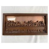Framed The Last Supper Bas-Relief Wall Art: Copper-Tone Religious Decor