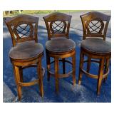 3 Bar Height Stools - Well Made, Swivel, Wood with Upholstered Seats