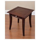Small Dark Wood Square End Table with Drawer