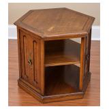 Vintage Hexagonal Wooden Accent End Table with Cabinet Storage