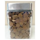 1800+ Wheat Pennies in Glass Jar - Unsearched, Various Dates and Mint Marks