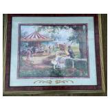 Framed Victorian Carousel Park Scene Print