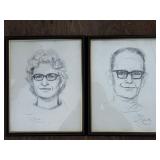 Vintage Signed Portrait Charcoal Sketches, Framed Pair "Harriet" & "Jack"