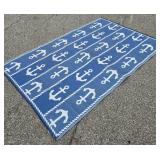 Blue and White Anchor-Patterned Reversible Outdoor Area Rug